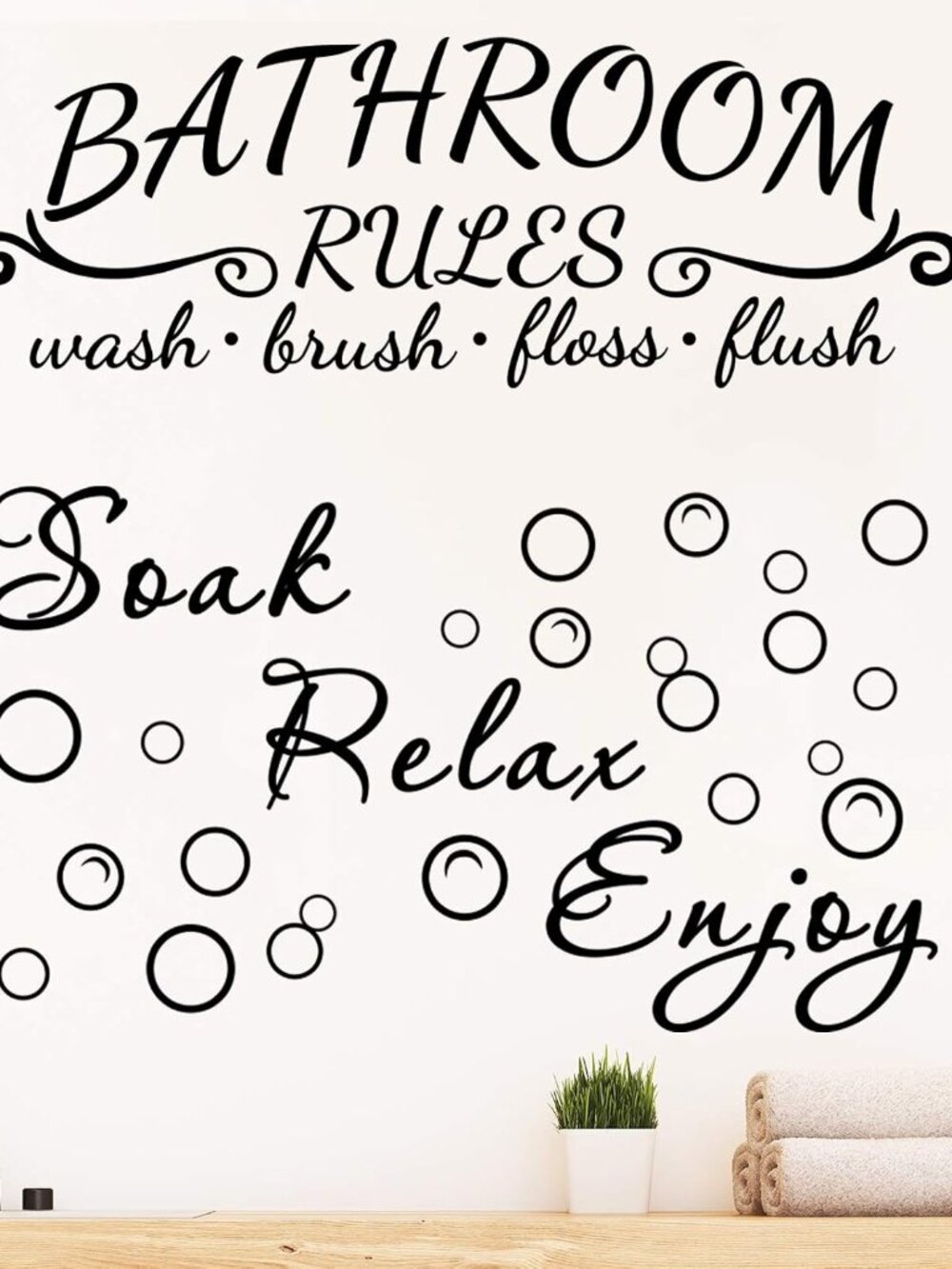 2 Bathroom Wall Decals Stickers, Simple Style, Black